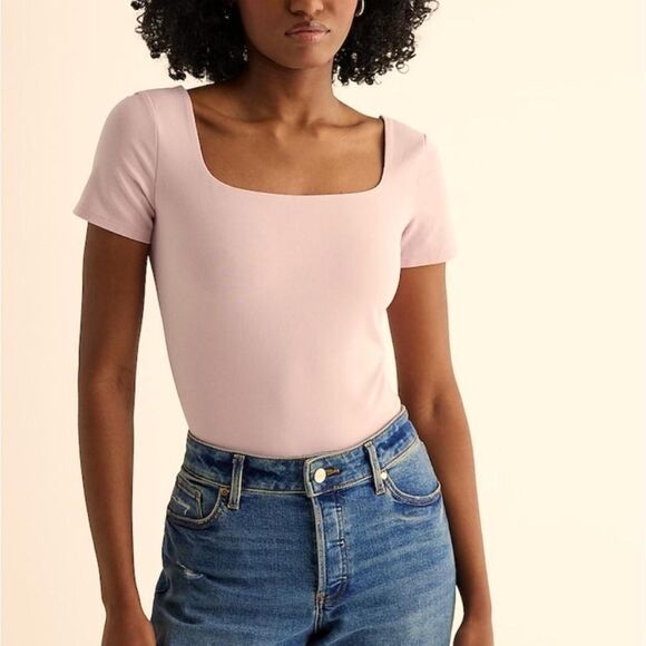 Express Body Contour Square Neck Pink Bodysuit - Picture 1 of 6
